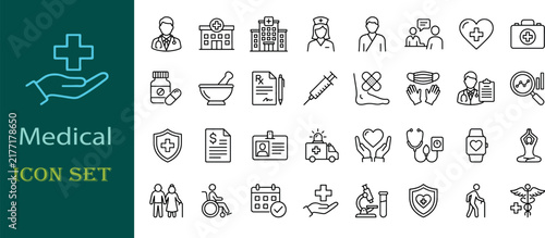 Healthcare symbols for medical service promotion and health awareness campaigns in a clean vector silhouette style