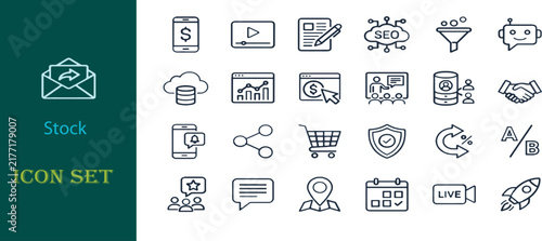Marketing icons in silhouette for digital strategy and business growth on a white background