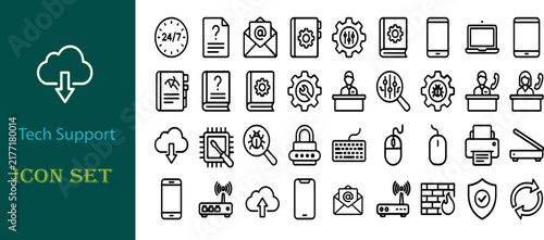 Technology icons set with cloud computing and support symbols for digital services and communication on white