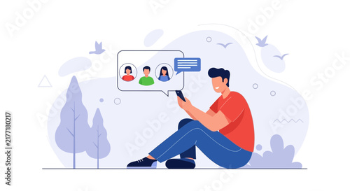 Man Using Smartphone for Online Communication and Social Networking in a Relaxed Outdoor Setting