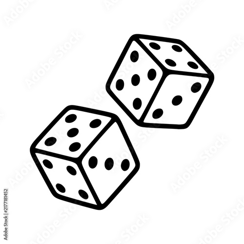 Two white dice with black dots on a white background.