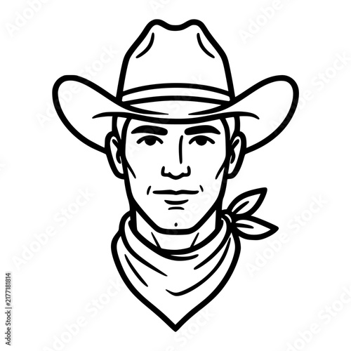 Stylized Illustration of a Cowboys Face with a Hat and Bandana.