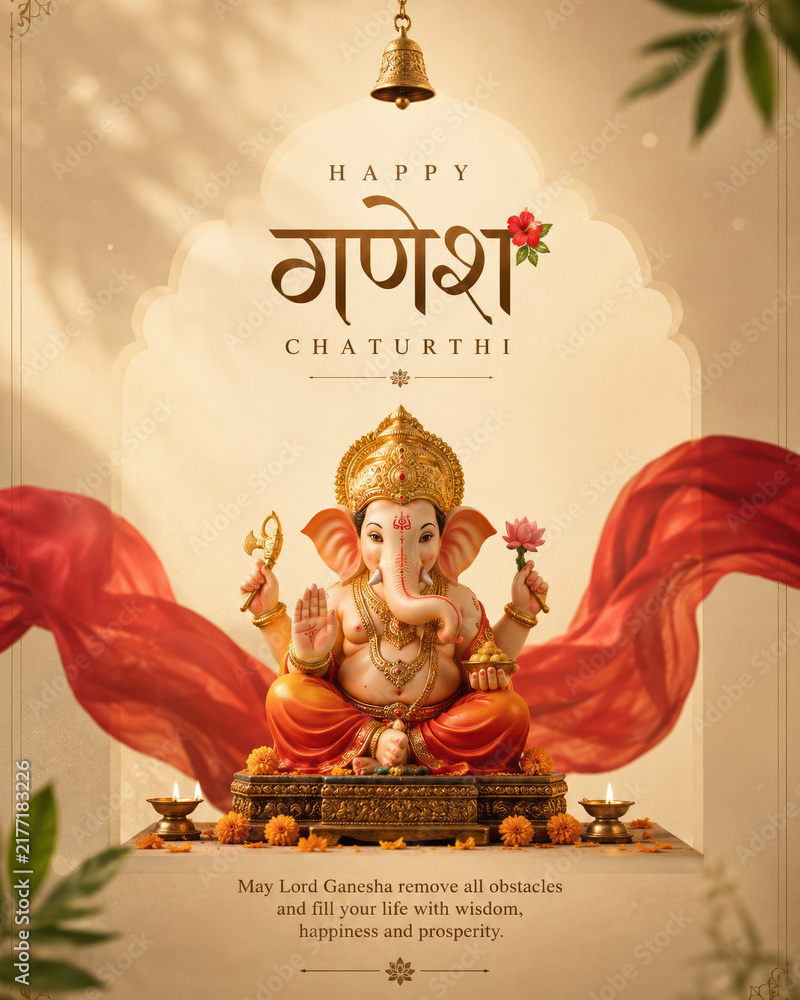 Obraz premium Ganesh Chaturthi social media post with creative Lord Ganesha idol and festive decor