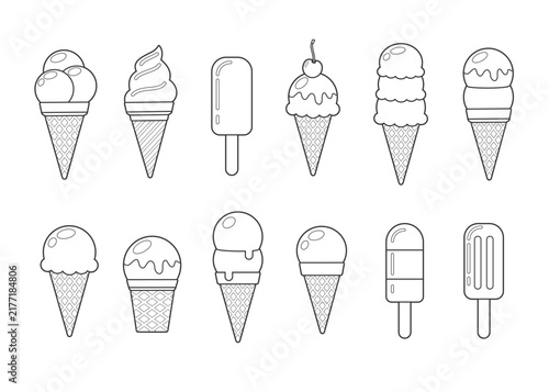 Collection of various ice cream outlined icons