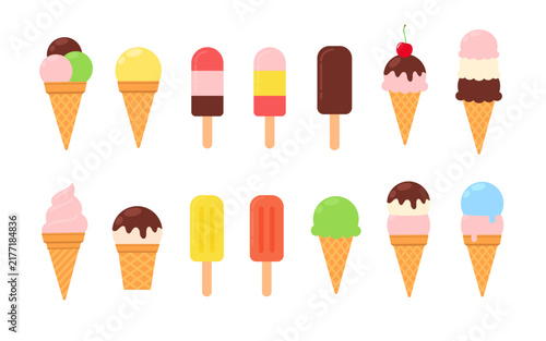 Various colorful ice cream icons in flat style clip art collection