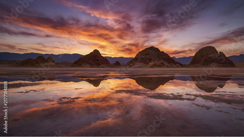 Majestic canyon landscape with water reflection during golden hour