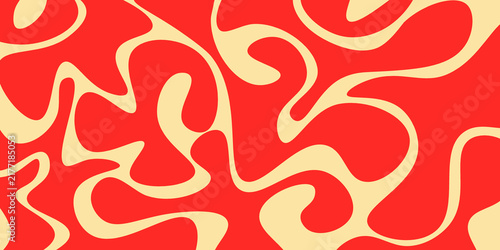 Original digital artwork presenting a groovy red and cream fluid background for vibrant commercial designs.