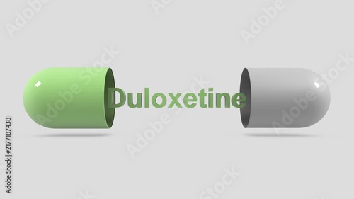 3D animation of pill opening revealing the word Duloxetine