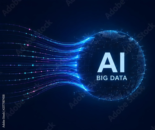 Obraz na płótnie Glowing digital sphere processing high speed fiber optic data streams representing artificial intelligence algorithms and big data analytics in advanced corporate networks