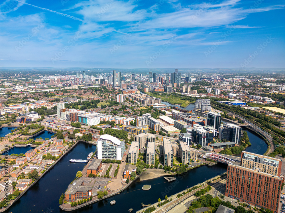 Obraz premium Aerial shot over South Bay Salford Quays Manchester