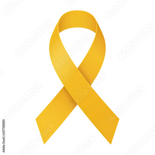 Yellow awareness ribbon symbol representing support and solidarity isolated on a transparent background