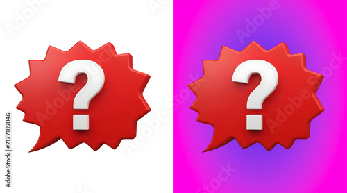 Obraz na plátně Red speech bubble with a white question mark, 3d symbol isolated on a white back