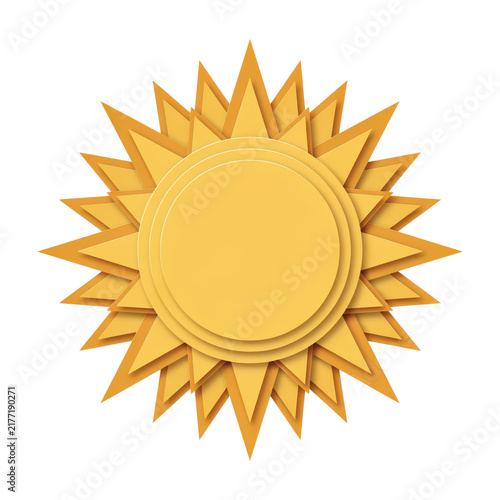 Yellow sun icon with layered paper cut style, featuring a central circle and multiple pointed triangular rays in varying shades of gold