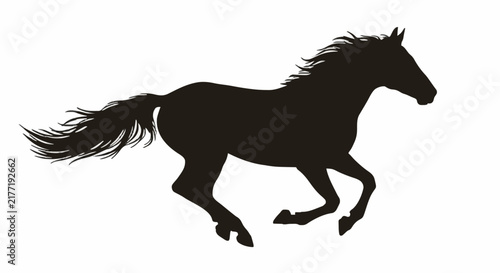 Black Running Horse Silhouette Isolated on White Background