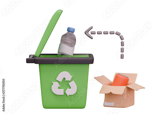 Waste Sorting and Recycling Garbage Concept, 3D Illustration