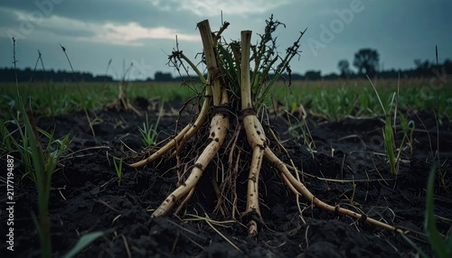 Stubble remains in harvested agricultural field.