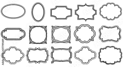 Assorted Decorative Frame Shapes Black Line Vector Illustration On White Background