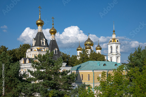 Photography View on the domes of ancient temples from the ramparts of the Dmitrov Kremlin