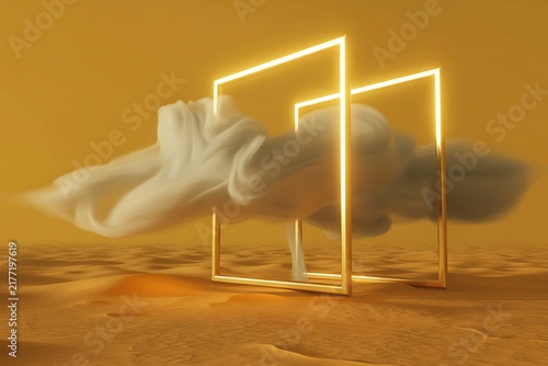 Surreal desert landscape glowing golden frames cloud abstract background picture
