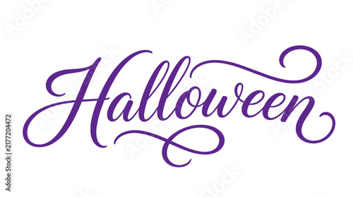 Elegant purple Halloween script lettering with flourishes.