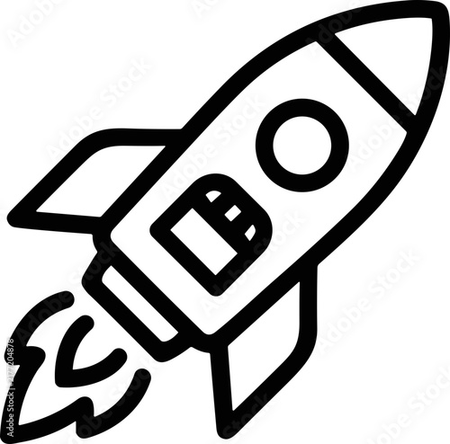 Rocket Ship Icon - Simple Line Art, Space Exploration, Launch, Speed, Technology