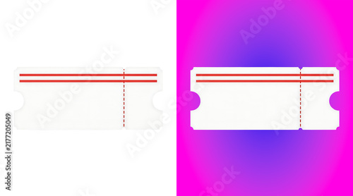 Obraz na płótnie Blank white ticket stub with red horizontal lines and a perforated tear-off sect