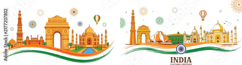 Beautiful illustration featuring indian monuments and cultural landmarks to celebrate the festive spirit of republic day in india