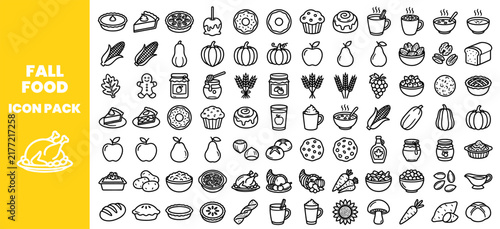 Flat Design Food Icons Collection Vector Set.
