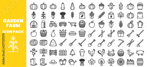Garden Farming Icons Set in Minimalist Line Art Style.