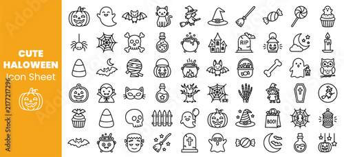 Halloween icons set with pumpkins ghosts and bats.