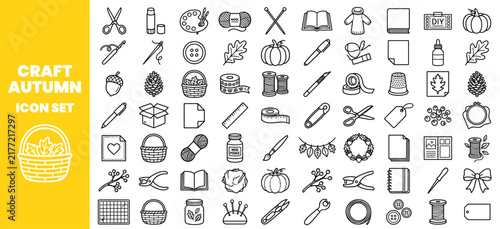 Hand Drawn Craft and Autumn Icon Set Collection.