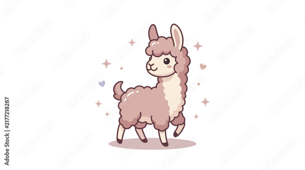 Fototapeta premium Pastel pink alpaca character with magic sparkles
