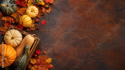 Autumn Pumpkin Still Life with Rustic Seasonal Decorations. AI Generative.