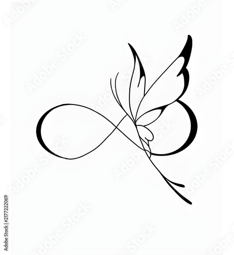 Butterfly with infinity symbol minimalist black line art illustration