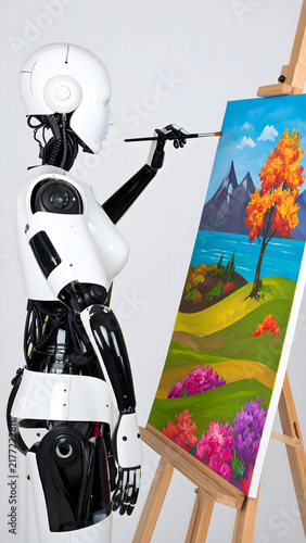 Artificial Intelligence Robot Creating Art, Painting Concept