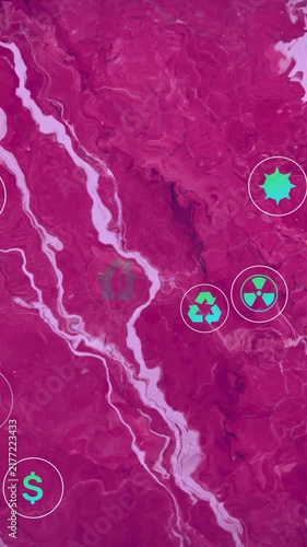 Animation of environmental icons on pink and red textured background