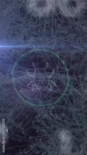 Digital spider animation with binary code and abstract light effects