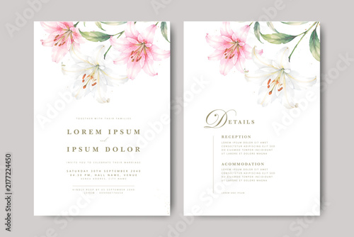 elegant wedding invitation card with lily flower watercolor