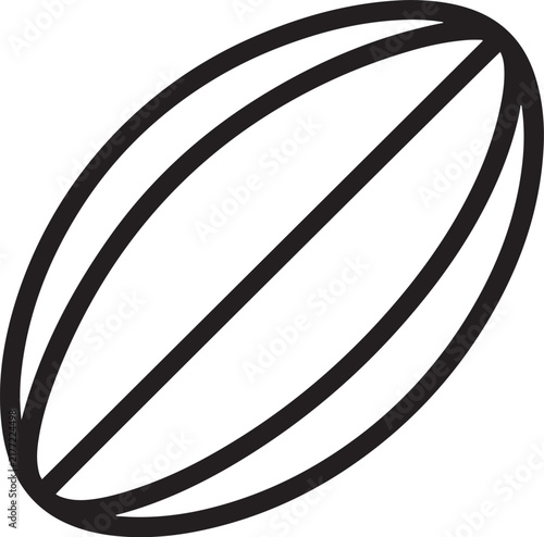 Simple black and white line art illustration of an oval shaped rugby ball icon