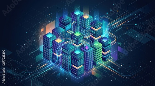 Plakat Isometric Digital Data Center Servers Network Concept