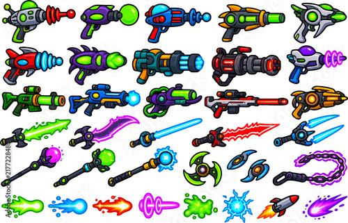 Obraz na płótnie Sci Fi Alien Weapons and Energy Blaster Clipart Collection