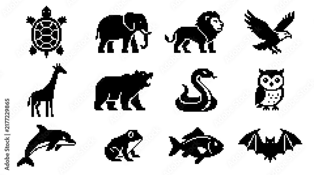 Obraz premium Silhouette animal icon set for nature design projects.
