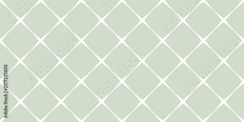 Vector diamond grid seamless pattern. Subtle pale green geometric texture with diagonal crossing lines, big square lattice, net, mesh, grill. Simple modern abstract minimal background. Repeated design