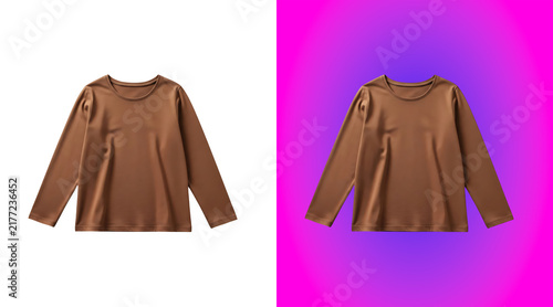 Foto A plain brown long-sleeve t-shirt with a round neckline, isolated on a white bac