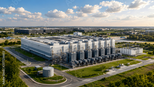 Modern Data Center Facility with Cooling Systems