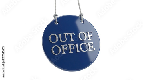 Blue circular out of office sign isolated on transparent background