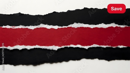 Red paper strip between two torn black paper sheets