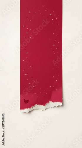 Red paper strip with starry pattern and torn edge
