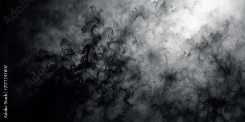 Canvas Print Dark Grunge Black and White Abstract Background with Dramatic Smoke, Fog, Dust,
