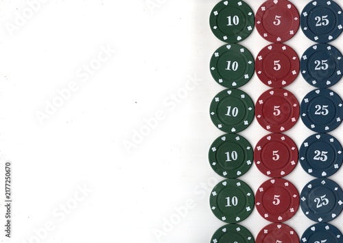 Canvas Print Vintage poker chips isolated on a white background.